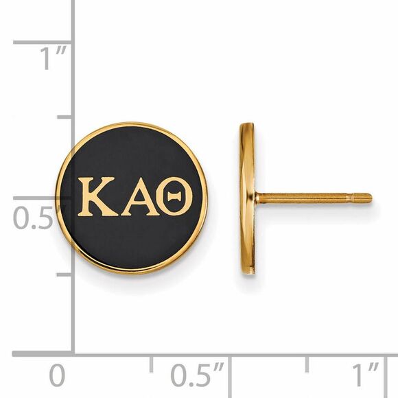 14K Plated Silver Kappa Alpha Theta Black Enamel Disc Post Earrings - Picture 2 of 3